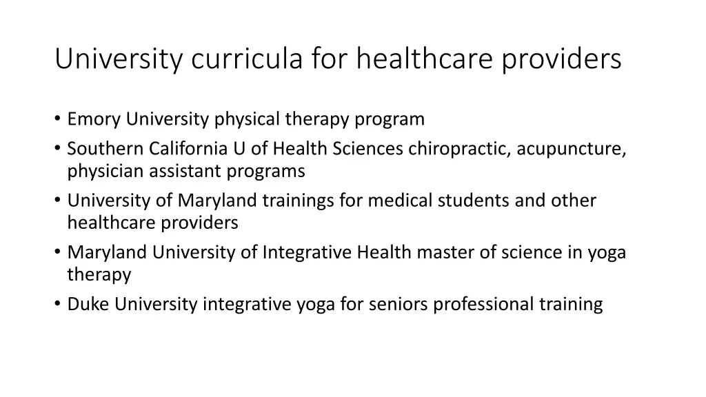 university curricula for healthcare providers