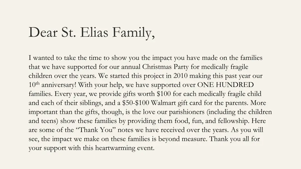 dear st elias family