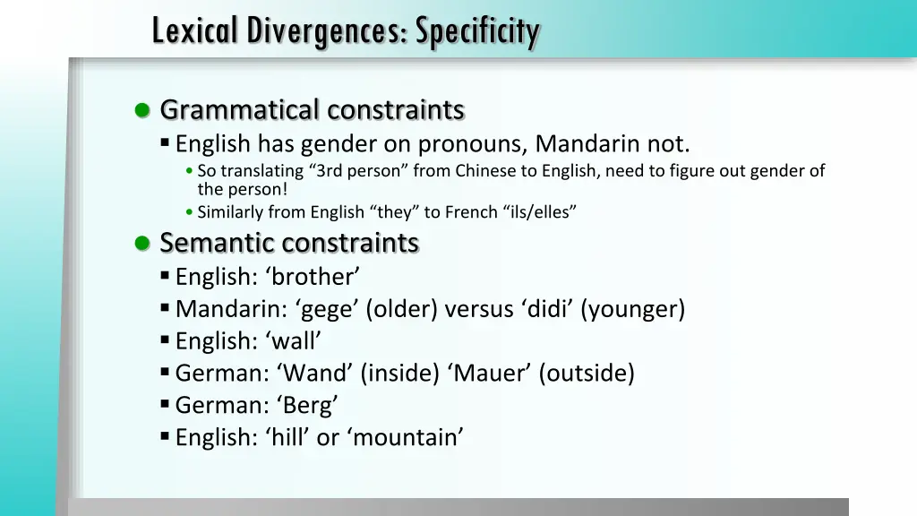 lexical divergences specificity