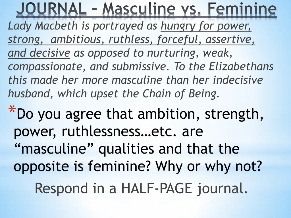 journal masculine vs feminine lady macbeth