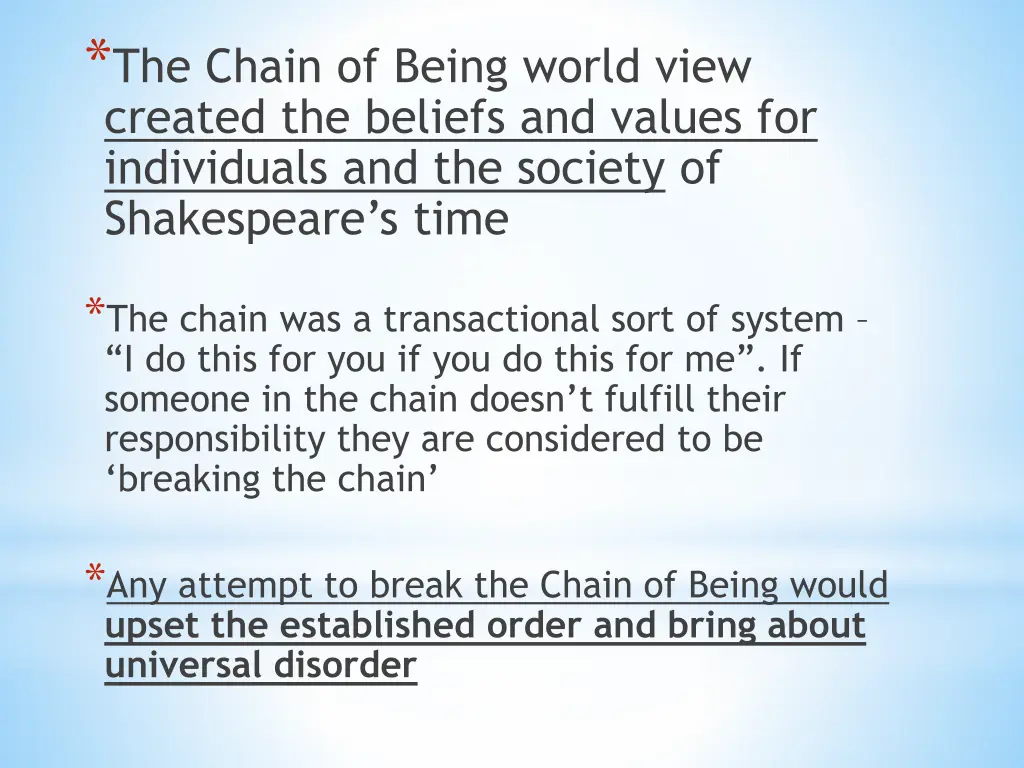 the chain of being world view created the beliefs