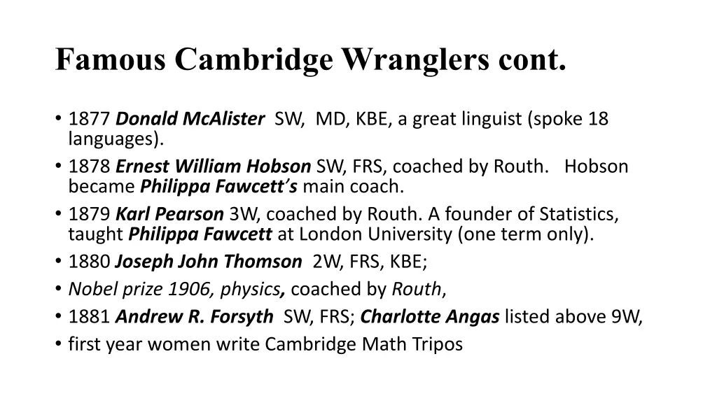 famous cambridge wranglers cont