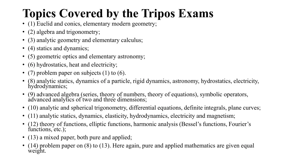 topics covered by the tripos exams 1 euclid