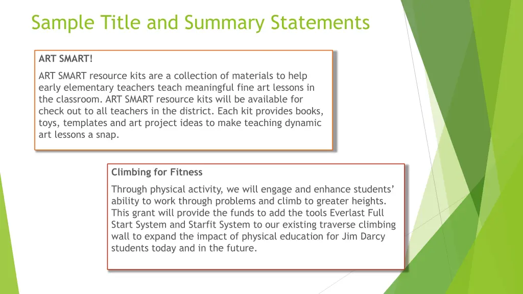 sample title and summary statements