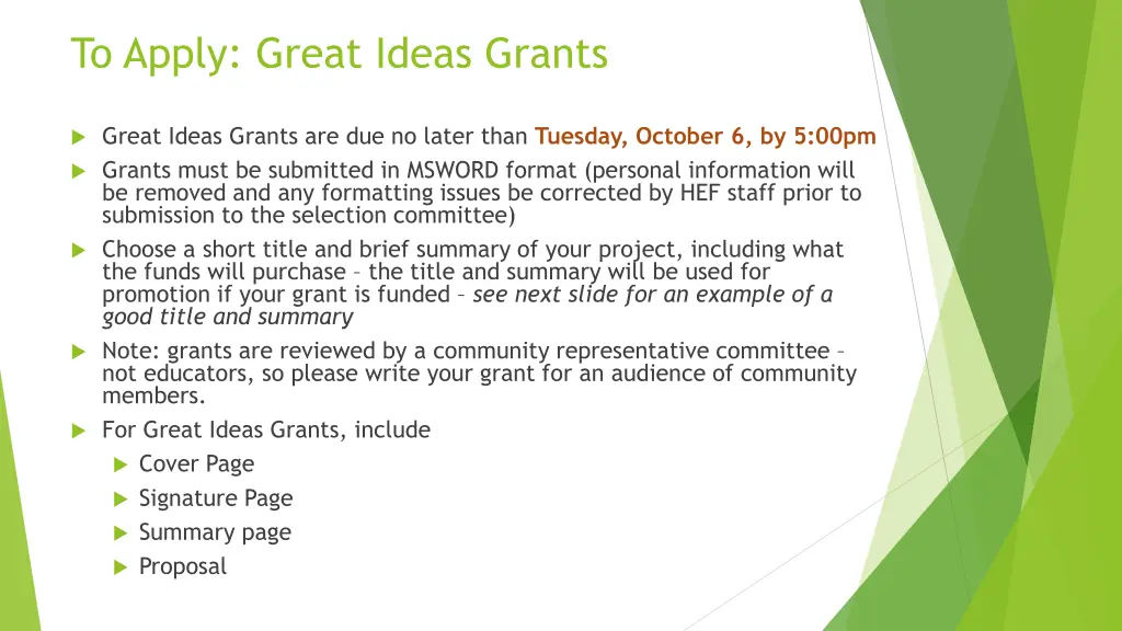 to apply great ideas grants