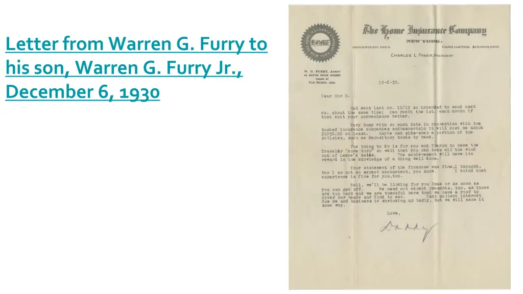 letter from warren g furry to his son warren 1