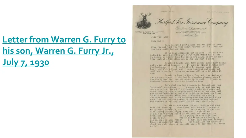 letter from warren g furry to his son warren