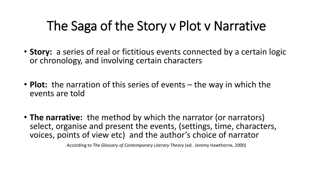 the saga of the story v plot v narrative the saga