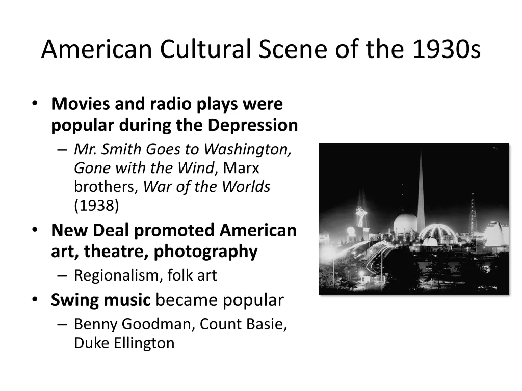 american cultural scene of the 1930s