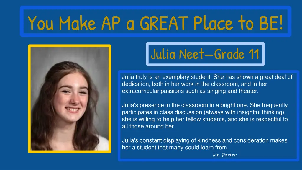 you make ap a great place to be julia neet grade