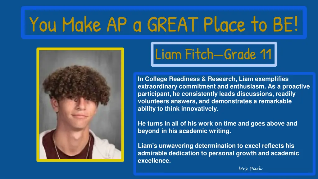 you make ap a great place to be liam fitch grade