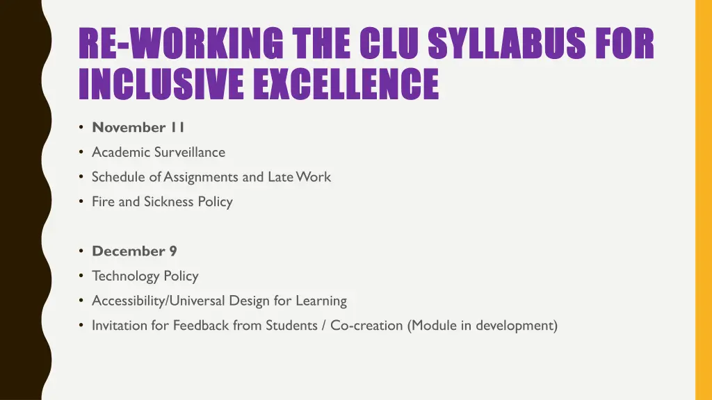 re re working the clu syllabus for working 2