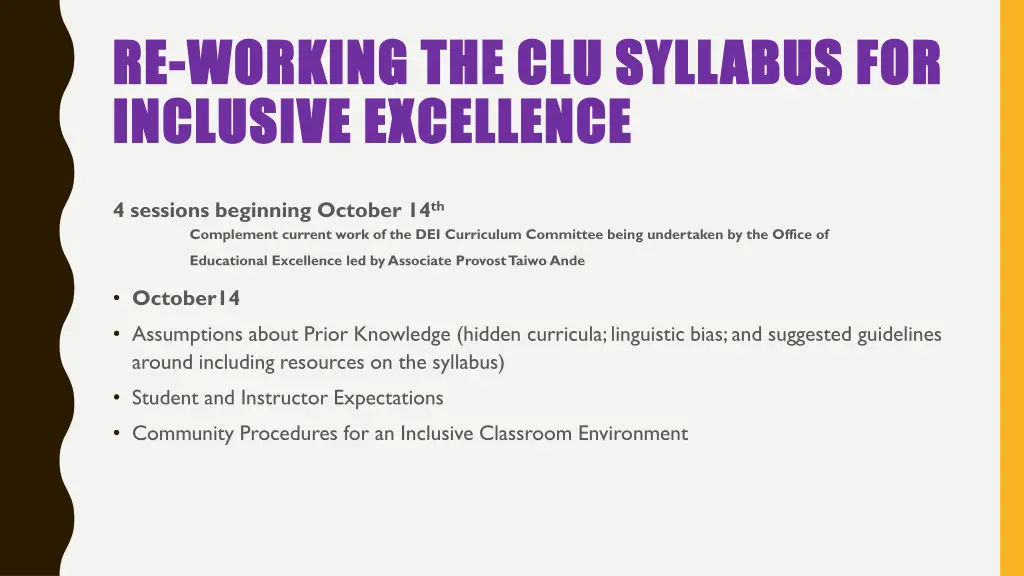 re re working the clu syllabus for working