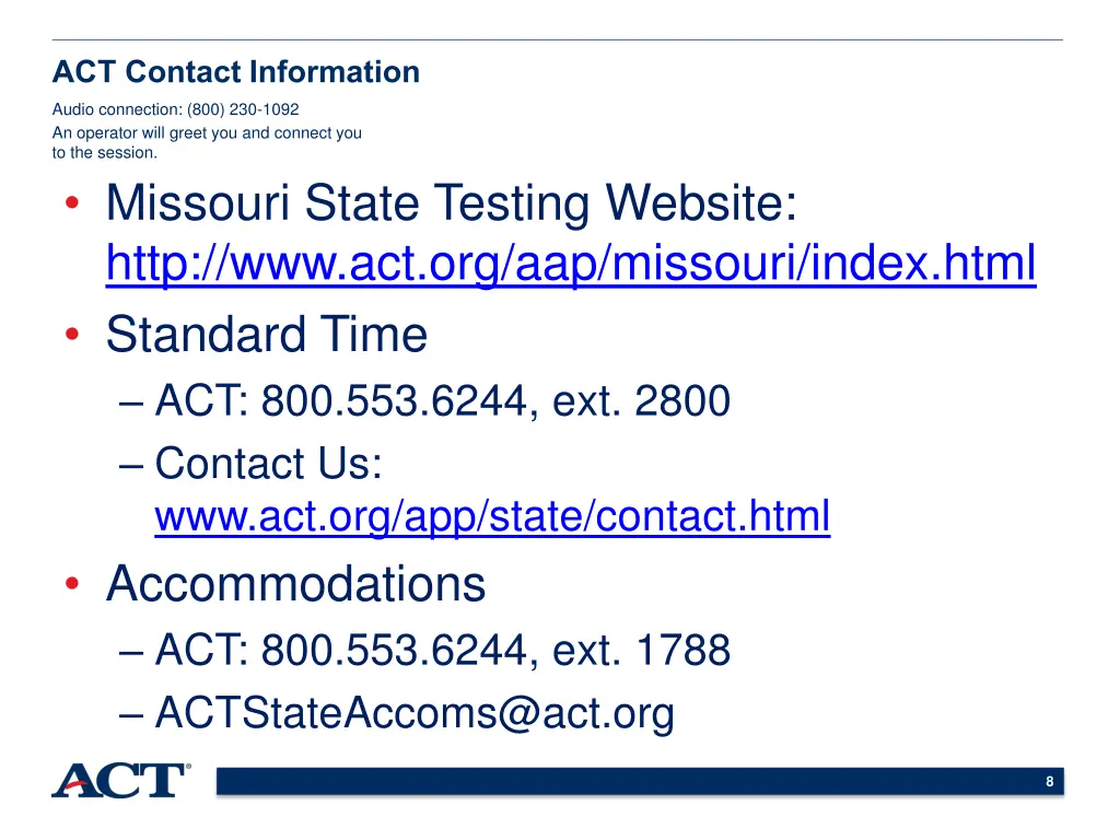 act contact information