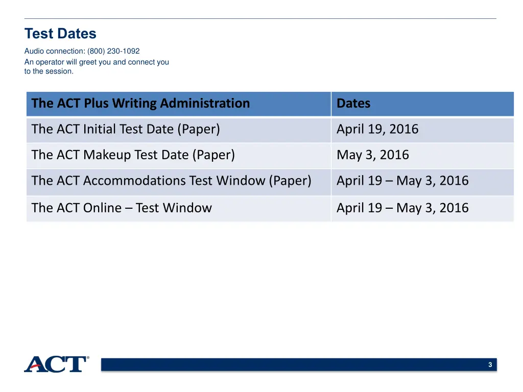 test dates