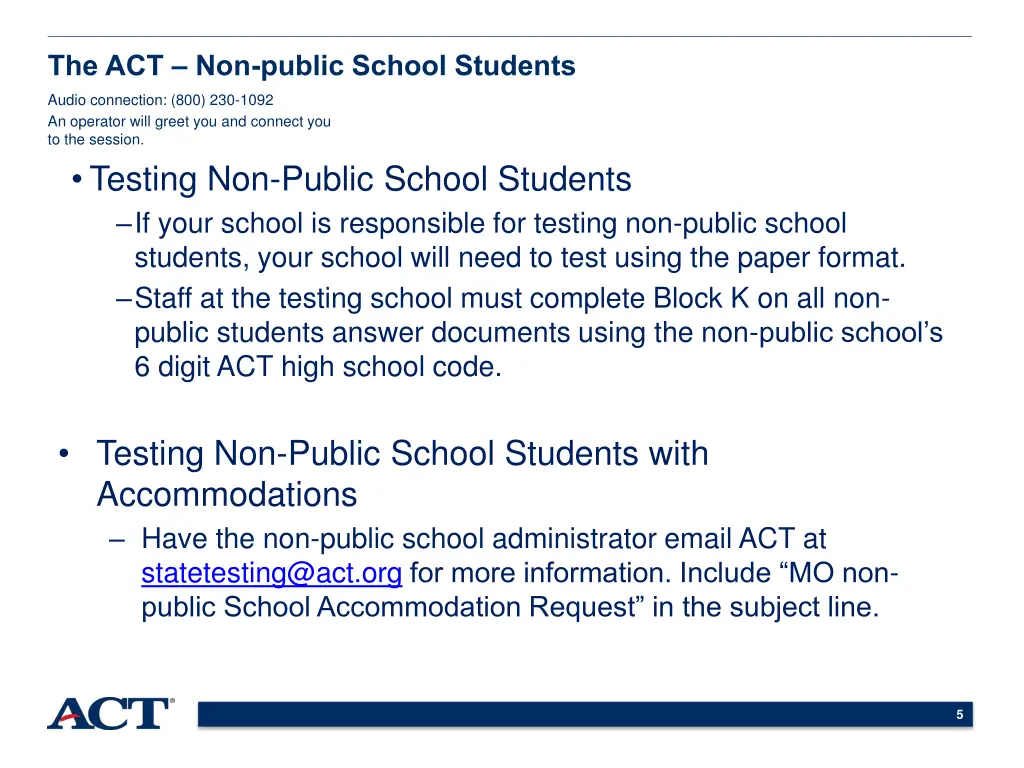 the act non public school students