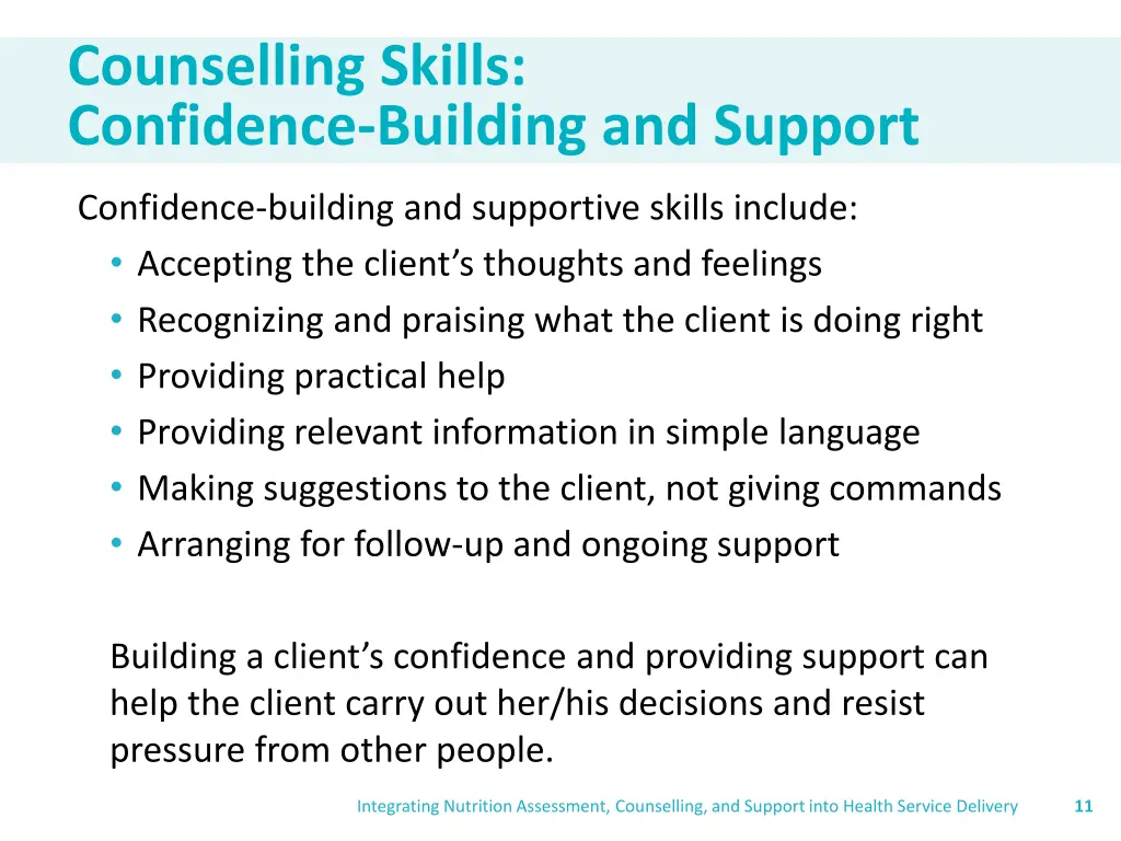 counselling skills confidence building and support