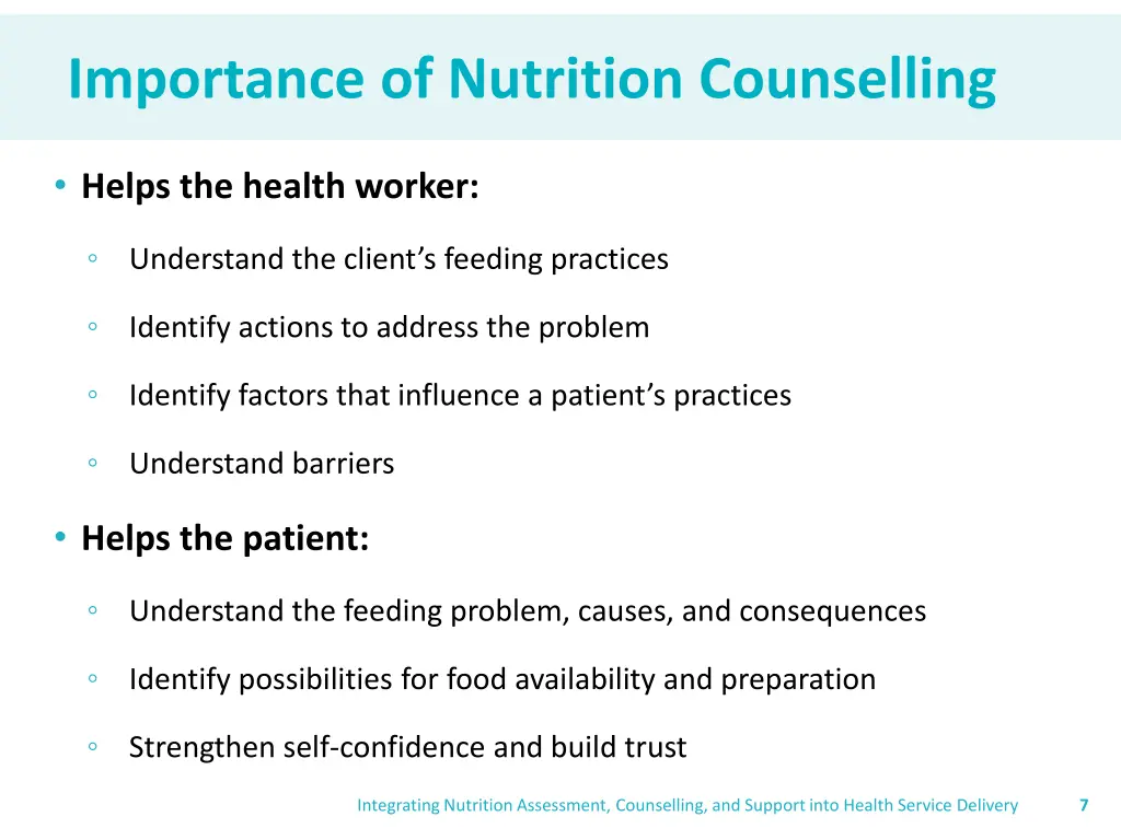 importance of nutrition counselling