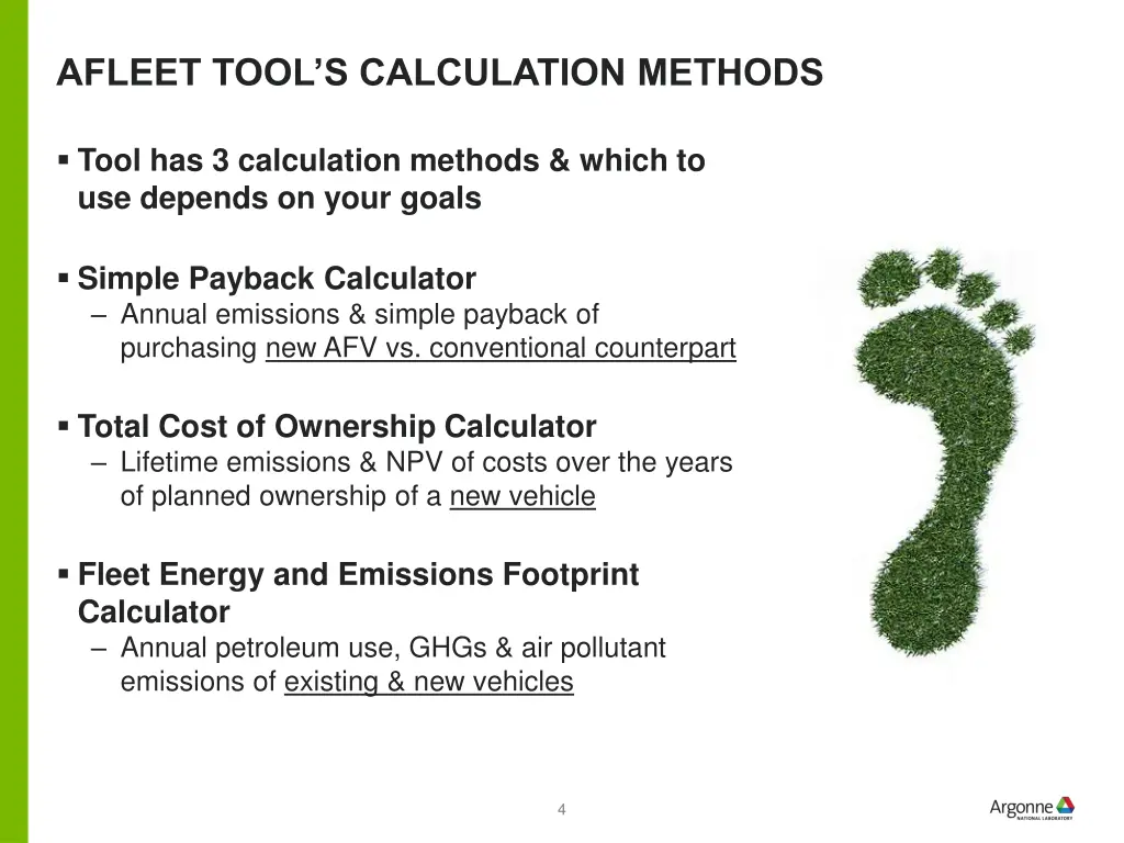 afleet tool s calculation methods