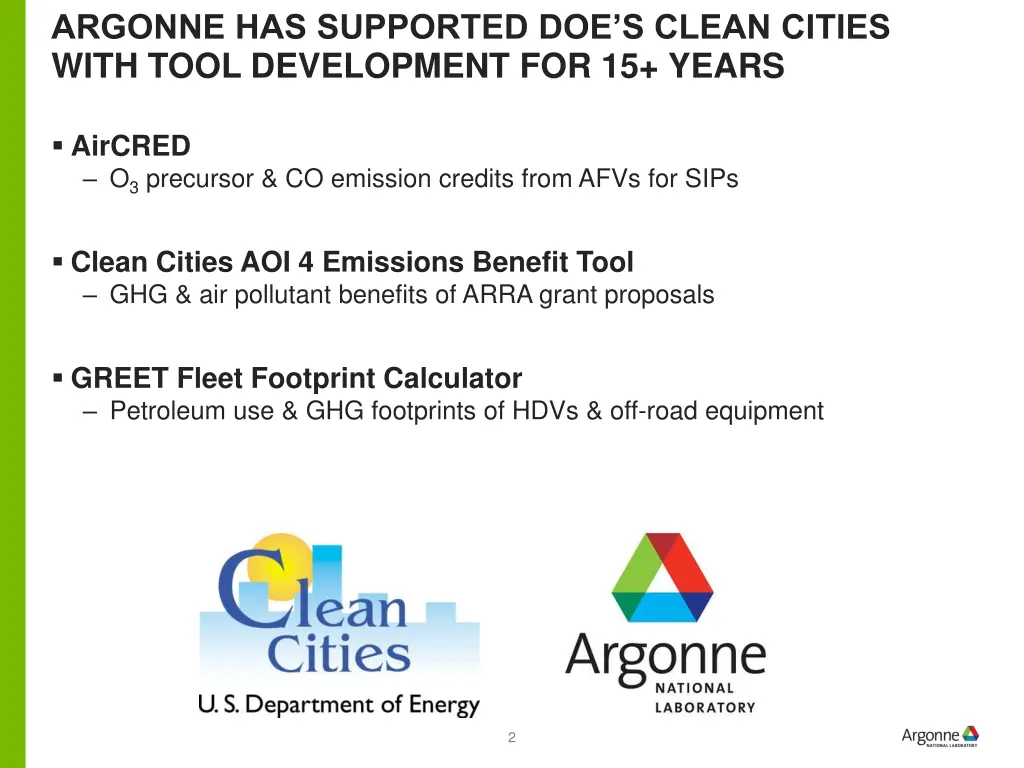 argonne has supported doe s clean cities with