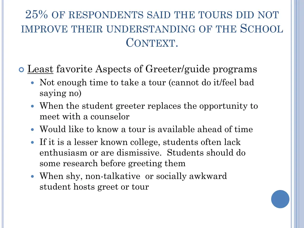 25 of respondents said the tours did not improve