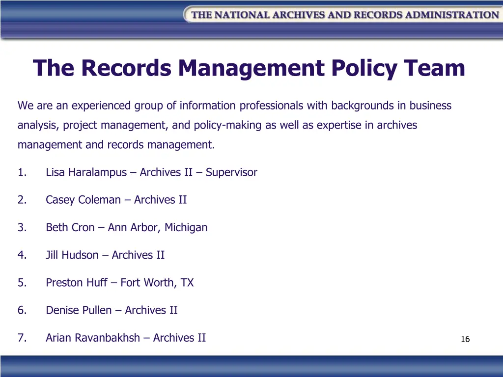 the records management policy team