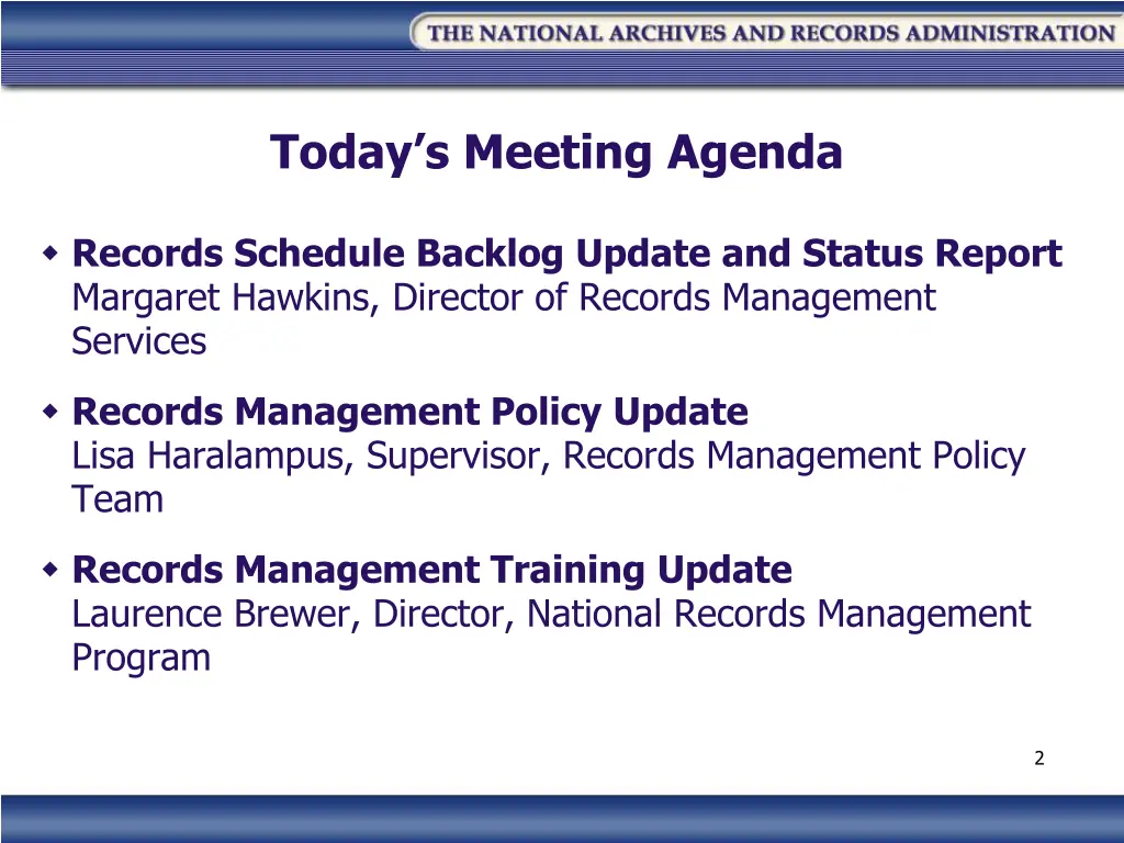 today s meeting agenda