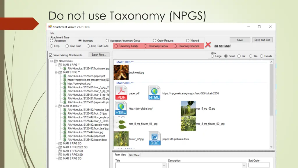 do not use taxonomy npgs