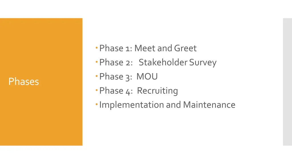 phase 1 meet and greet phase 2 stakeholder survey