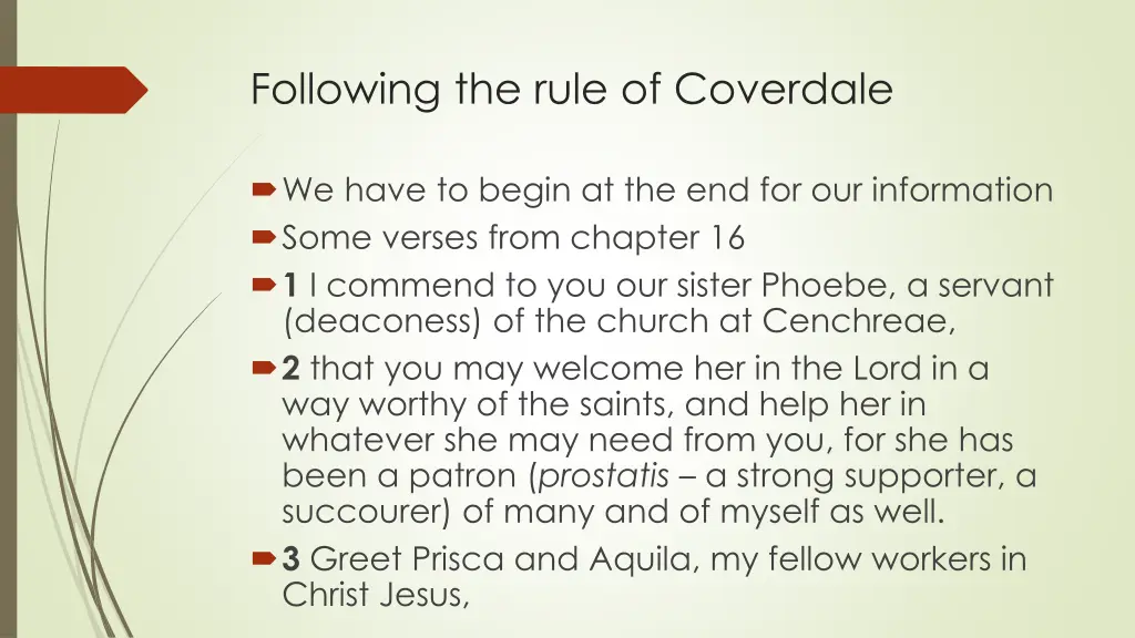 following the rule of coverdale