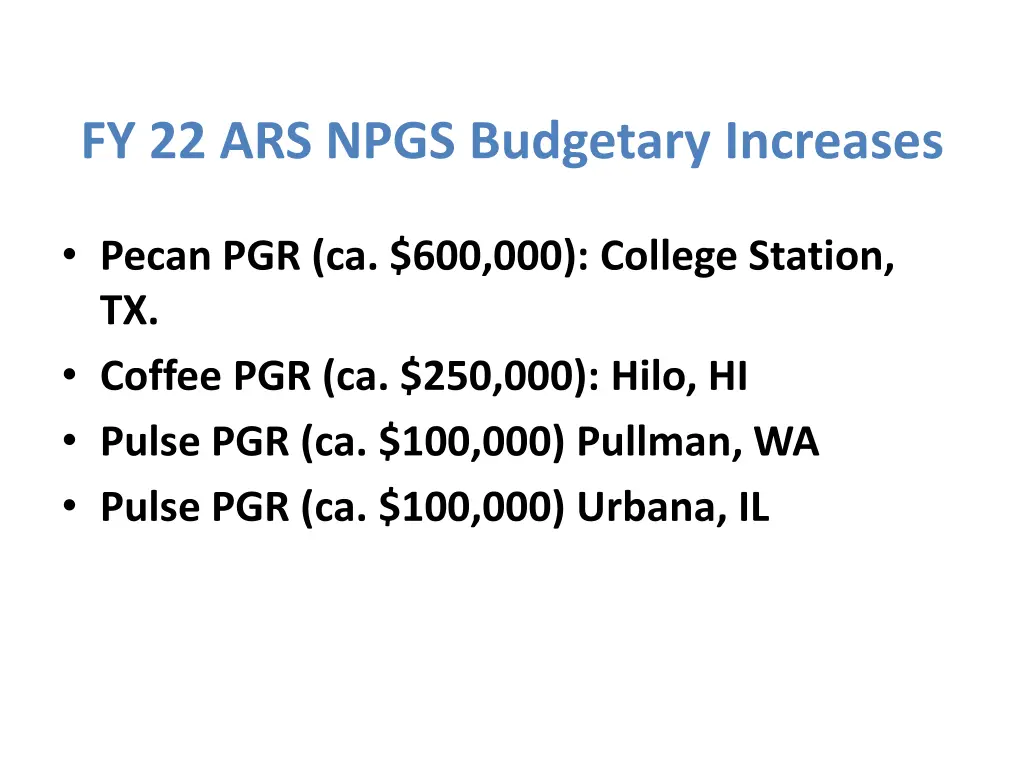 fy 22 ars npgs budgetary increases