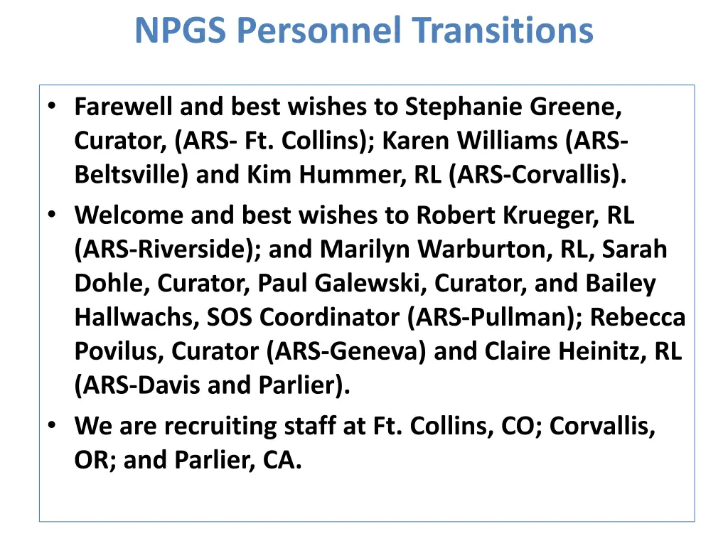 npgs personnel transitions