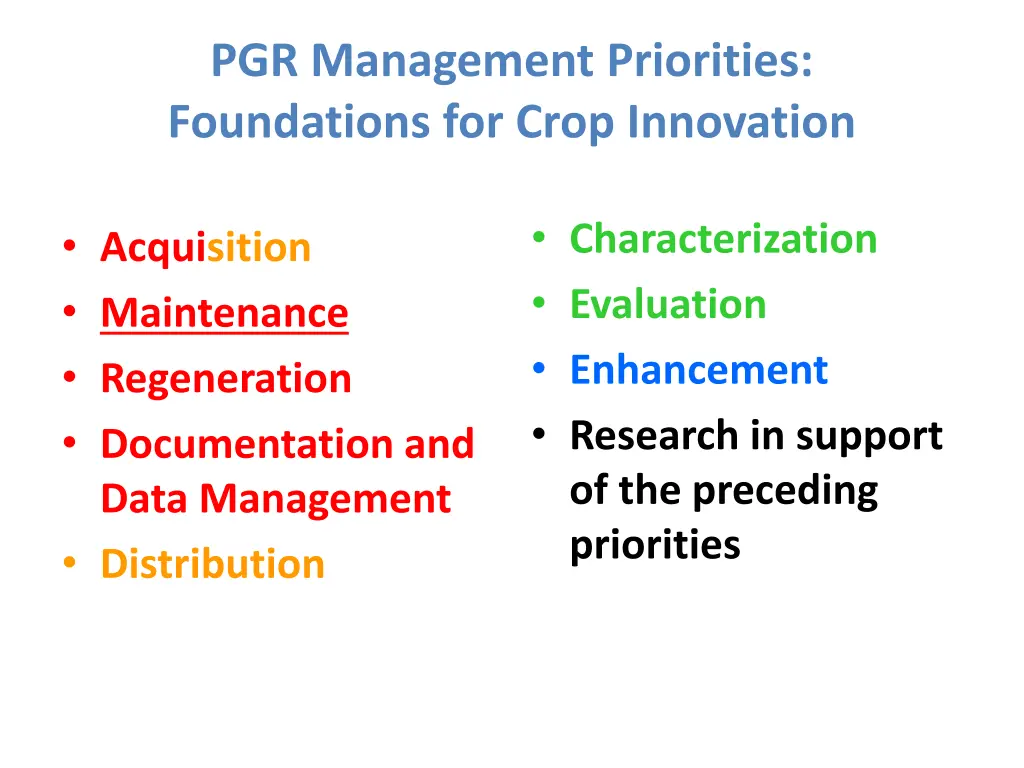 pgr management priorities foundations for crop