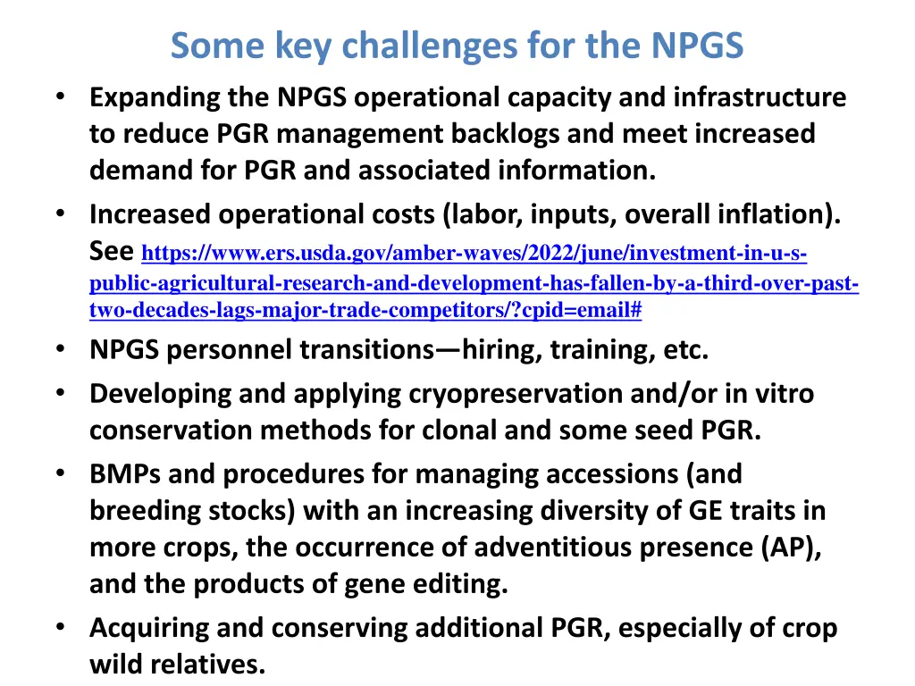 some key challenges for the npgs expanding