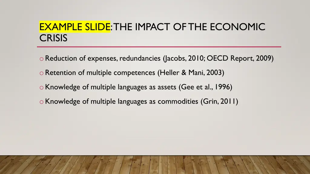 example slide the impact of the economic crisis