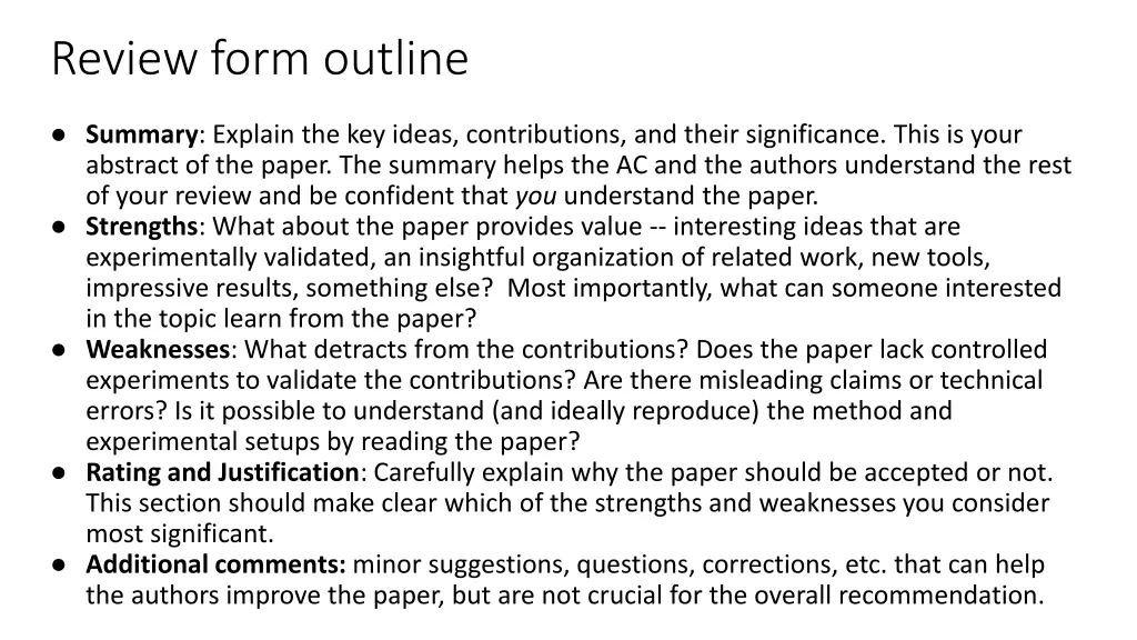 review form outline