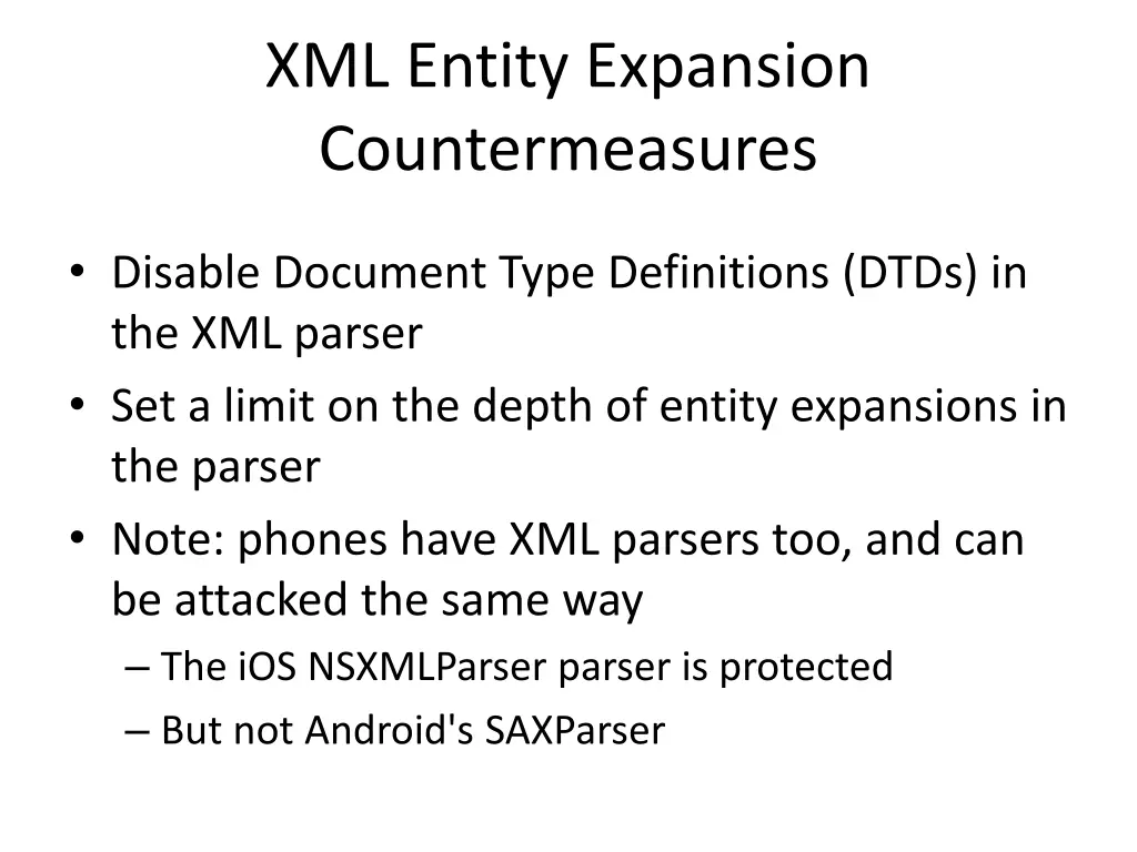 xml entity expansion countermeasures