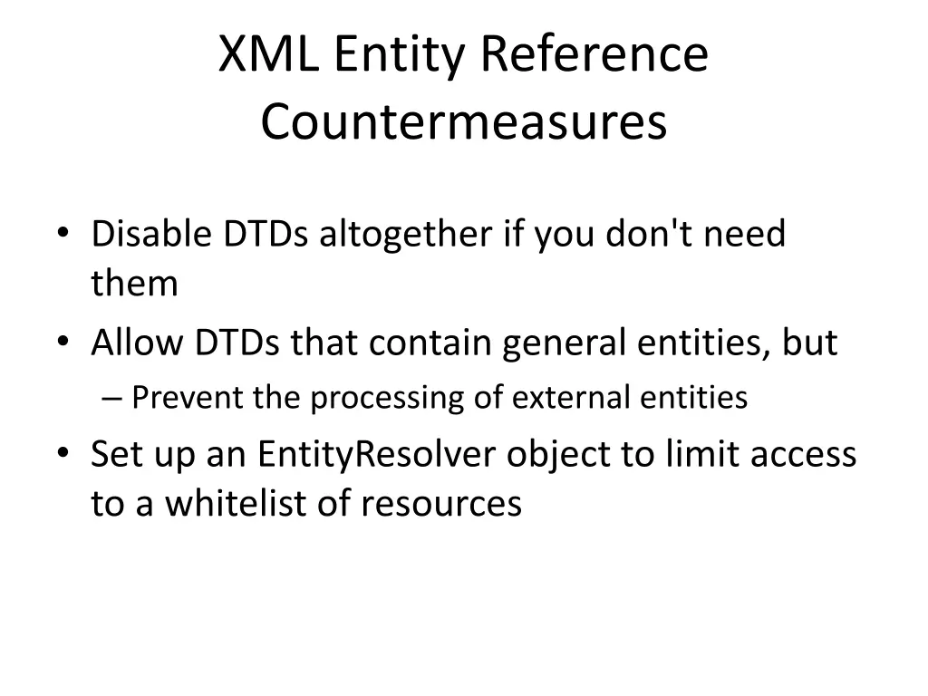 xml entity reference countermeasures