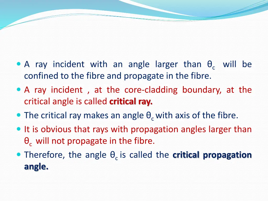 a ray incident with an angle larger than c will