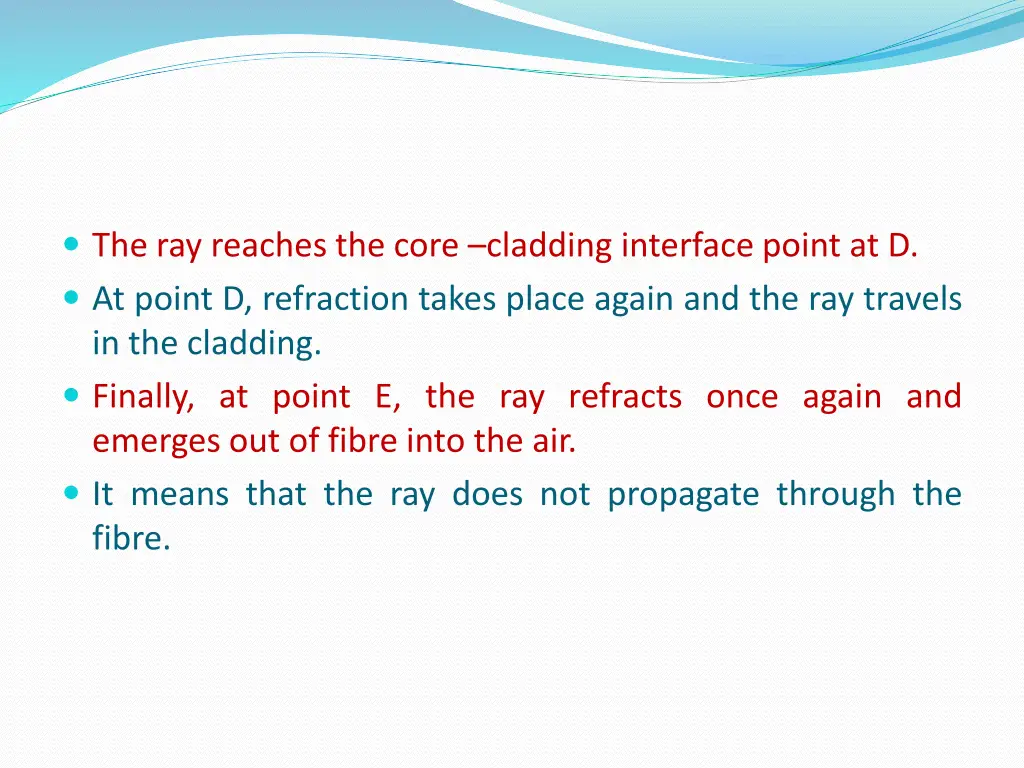 the ray reaches the core cladding interface point