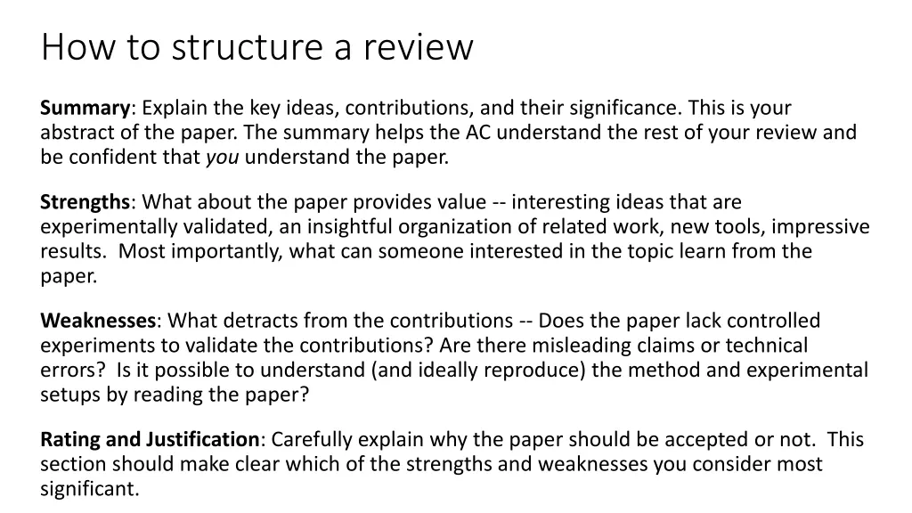 how to structure a review