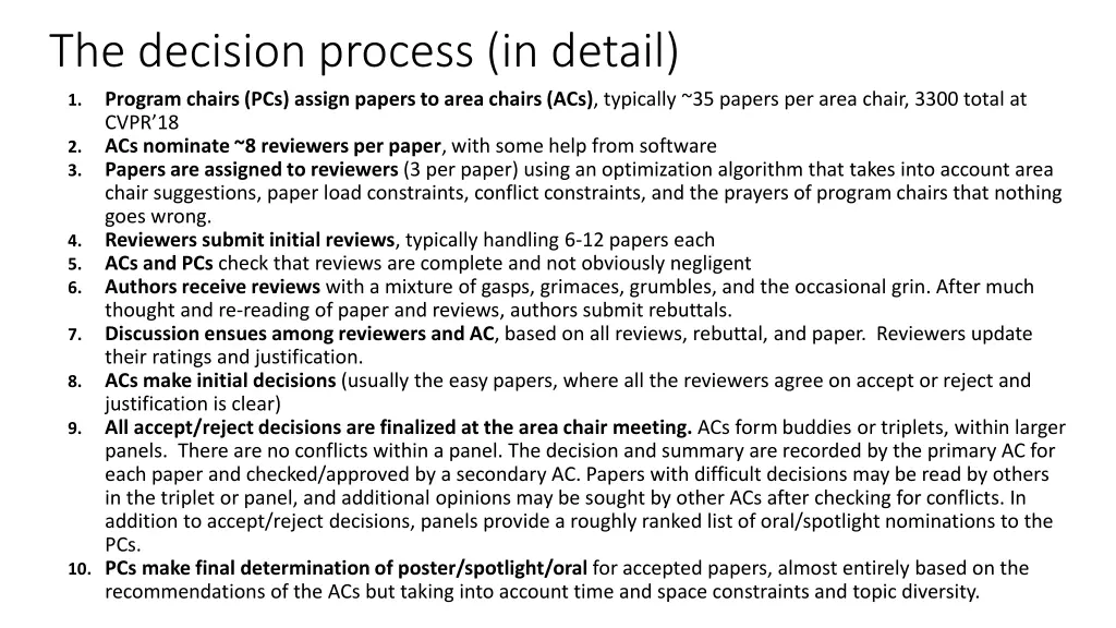 the decision process in detail program chairs