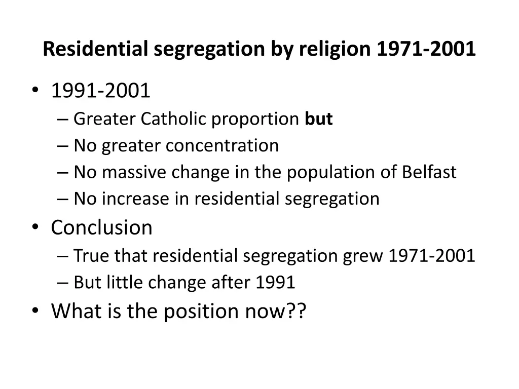 residential segregation by religion 1971 2001 1