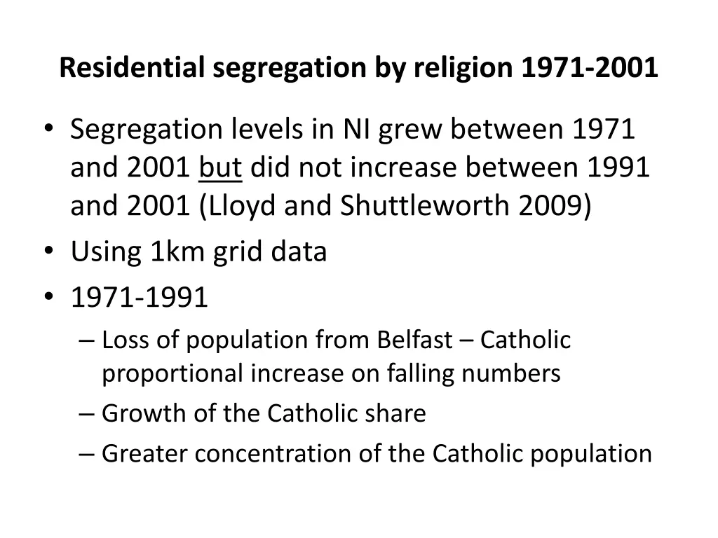 residential segregation by religion 1971 2001