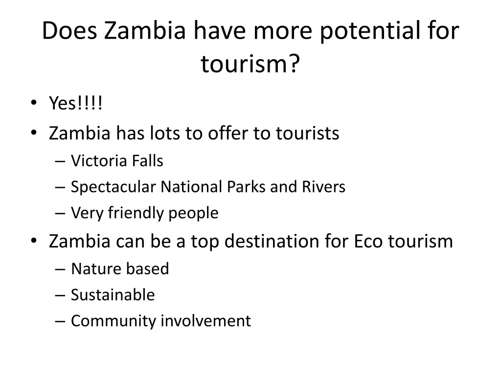 does zambia have more potential for tourism