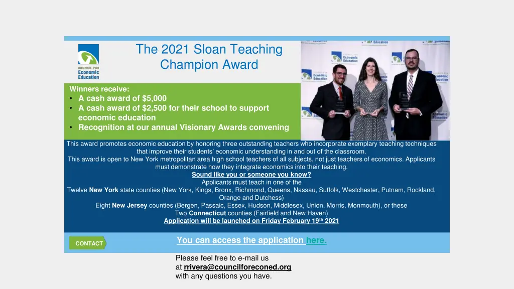 the 2021 sloan teaching champion award