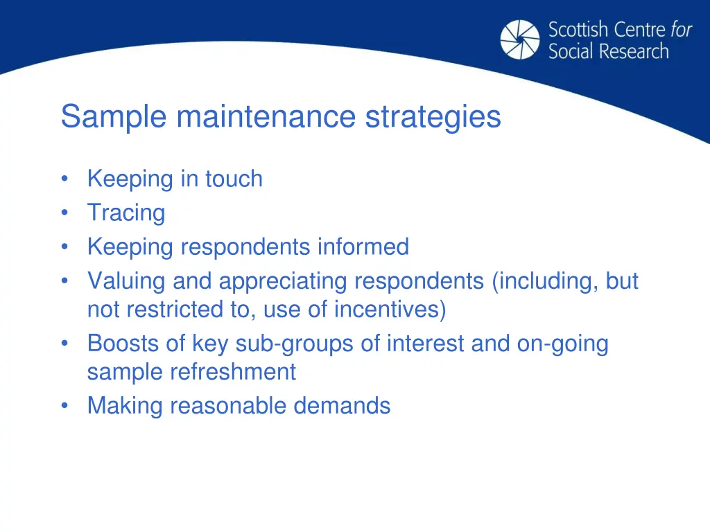 sample maintenance strategies