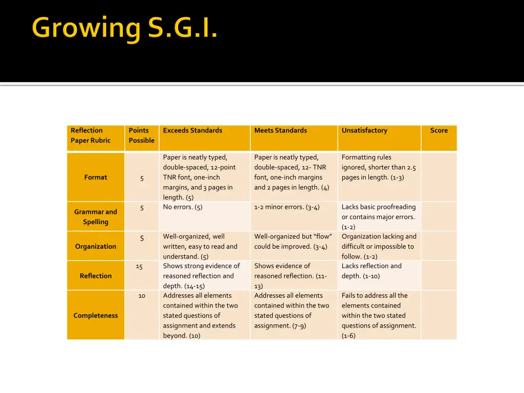 reflection paper rubric