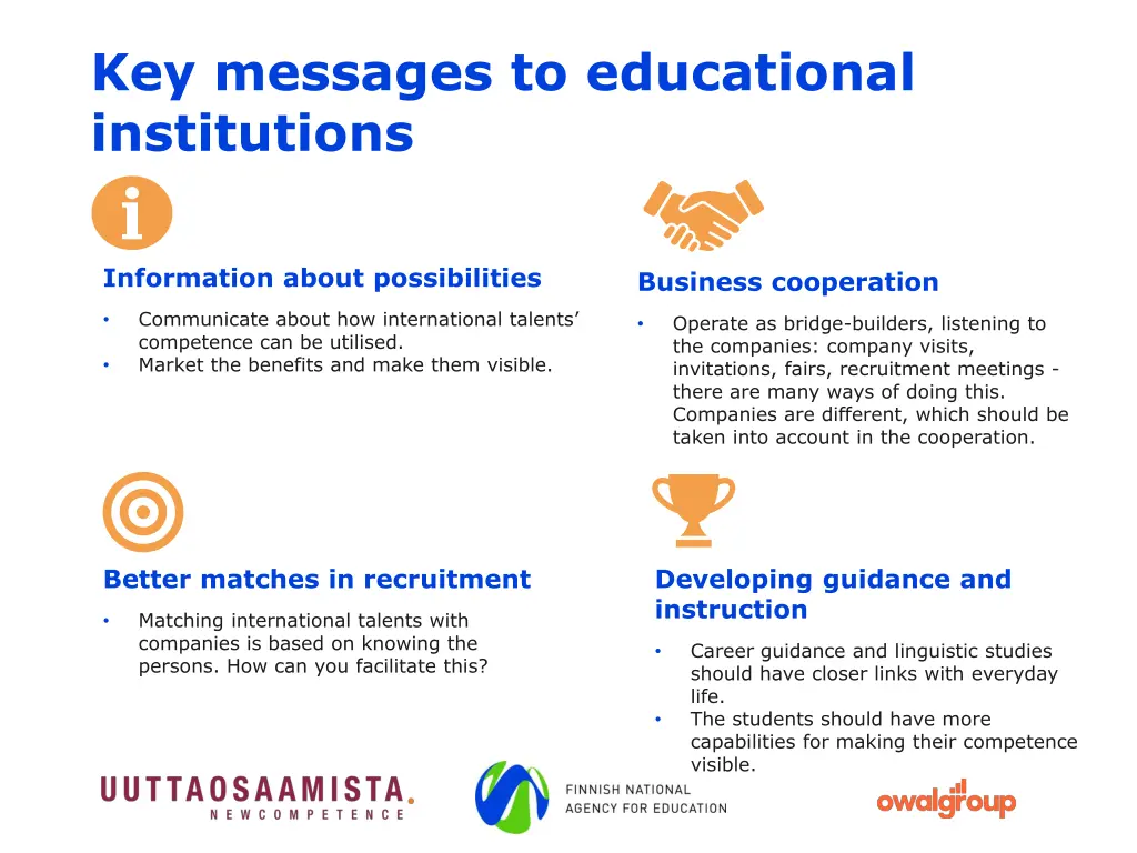 key messages to educational institutions