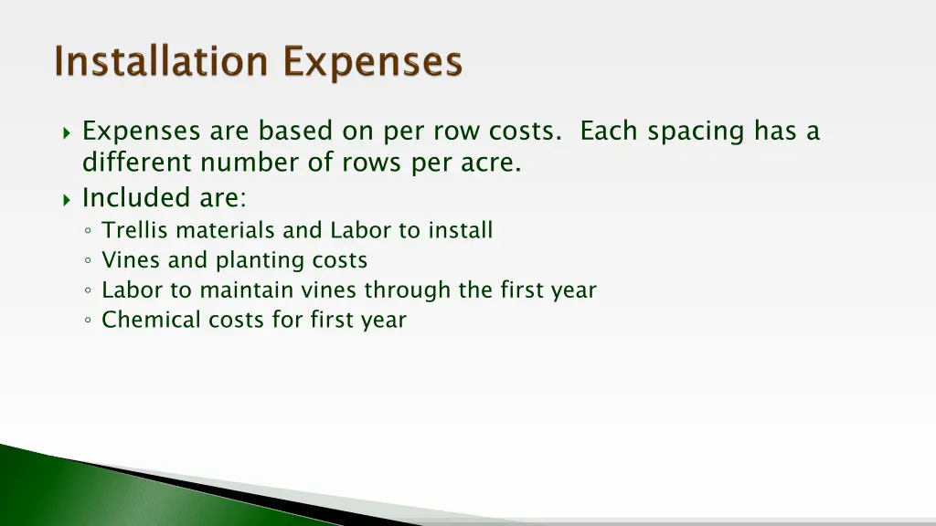 expenses are based on per row costs each spacing